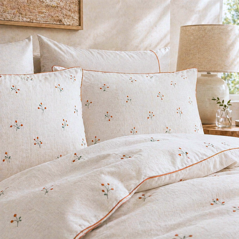 Roseberry Nakışlı Organik Pamuk Çift Kişilik Nevresim Takımı 200x220 cm