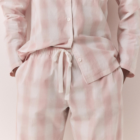 Pink Striped %100 Pamuk Kadın Ev Pantolonu