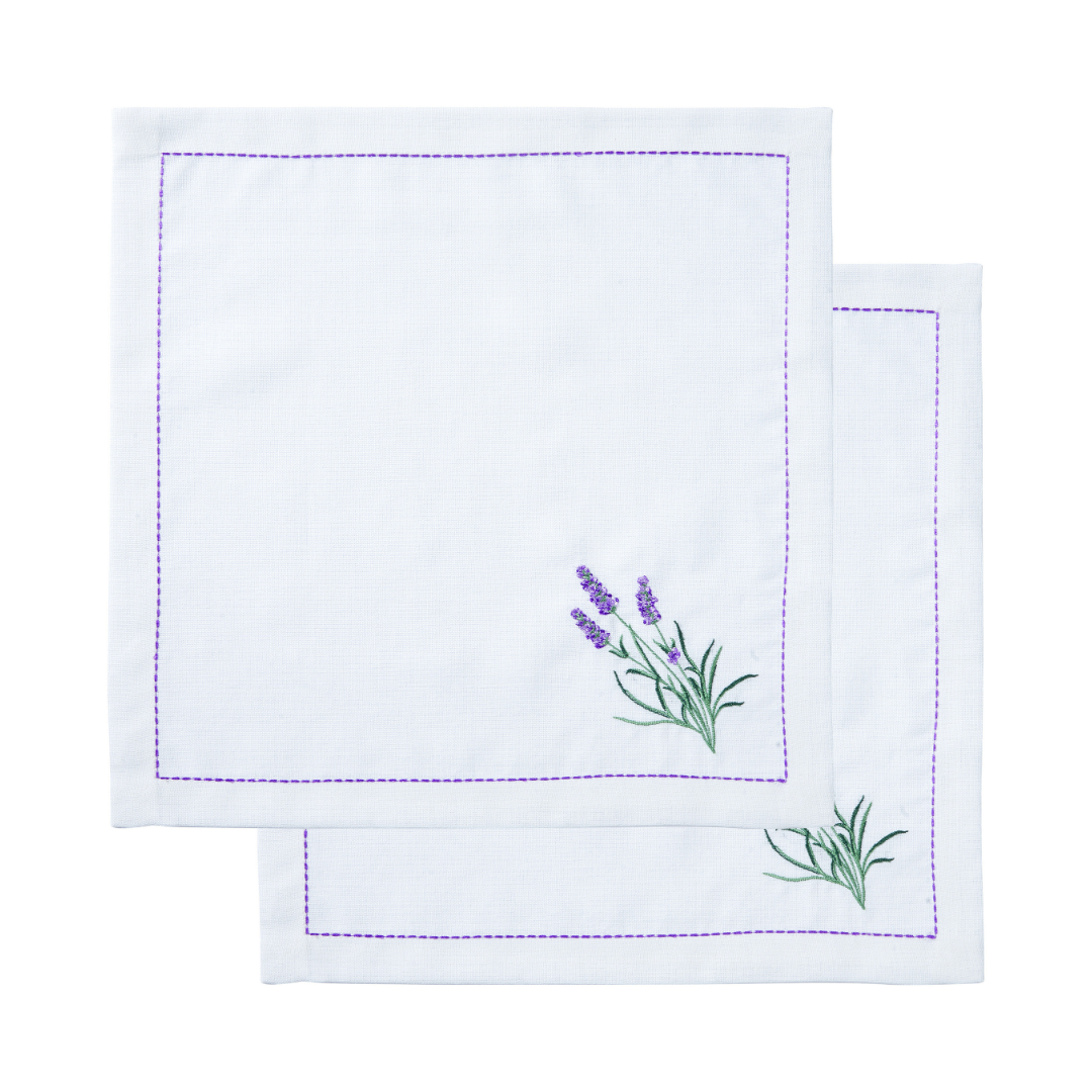 Lavender Nakışlı Leke Tutmaz Keten Peçete 45x45 cm (2'li Paket)