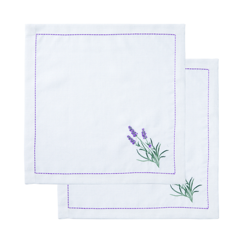 Lavender Nakışlı Leke Tutmaz Keten Peçete 45x45 cm (2'li Paket)