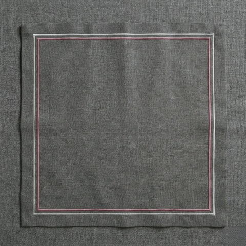 2 Sıra Piko Nakış Detaylı Keten Leke Tutmaz Peçete Granit Füme (2'li Set)