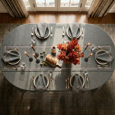 2 Sıra Piko Kenar Leke Tutmaz Keten Runner Granit Füme