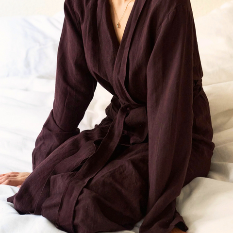 Luz Yıkanmış Keten Kimono Bordo