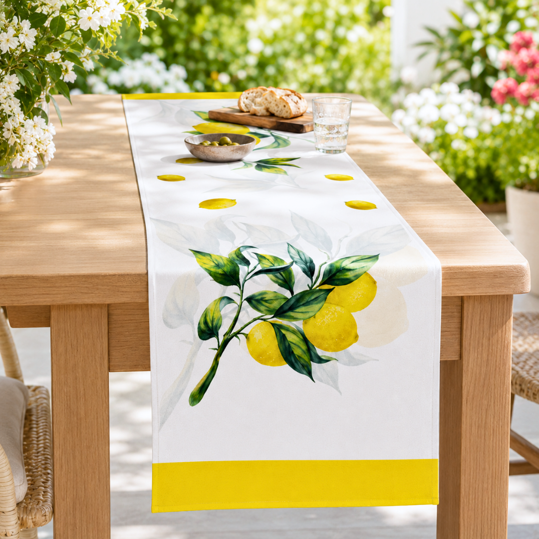 Limon Dalı Leke Tutmaz Pamuk Runner 45x150 cm