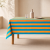 Orange & Blue Stripe Dokuma Pamuk Leke Tutmaz Masa Örtüsü