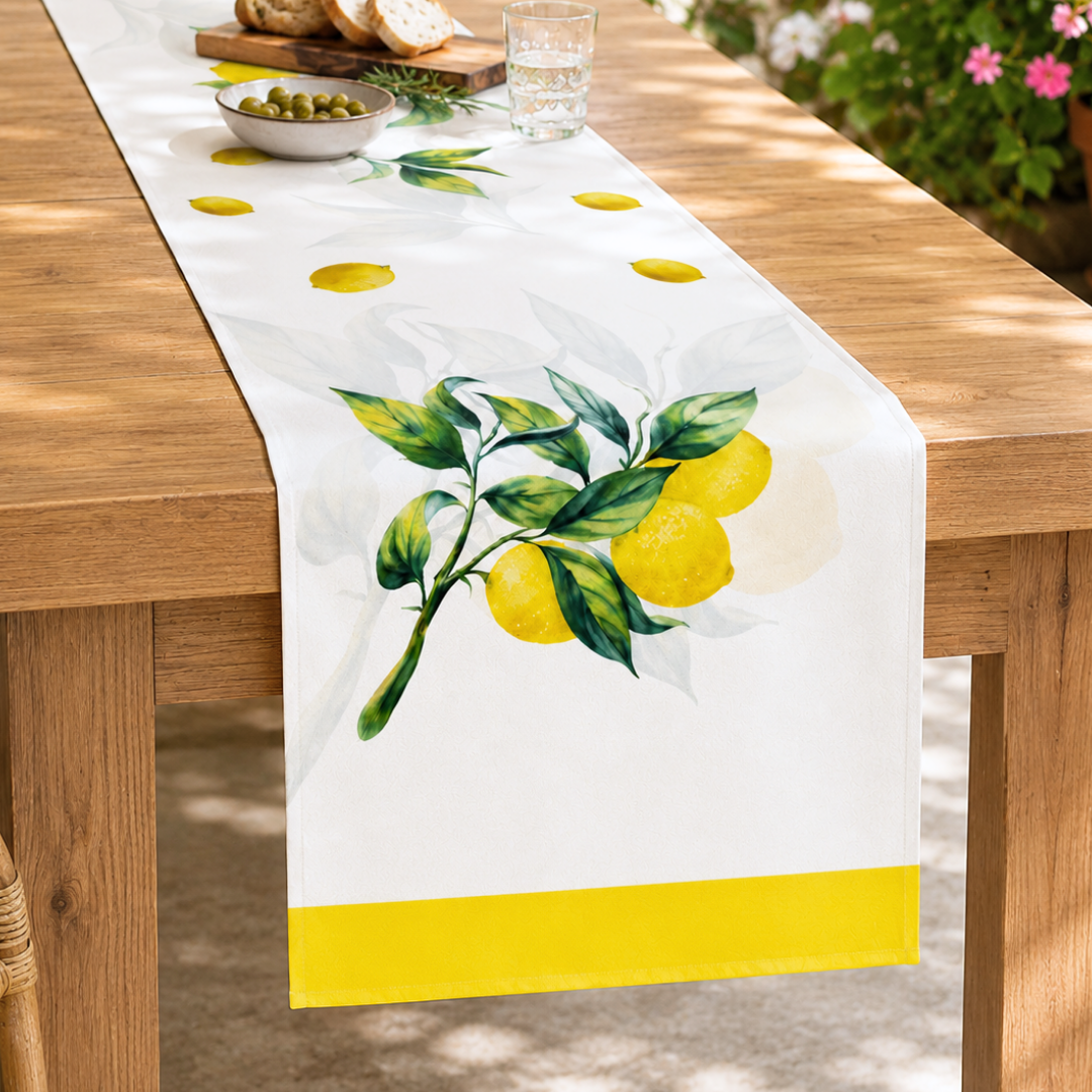 Limon Dalı Leke Tutmaz Pamuk Runner 45x150 cm