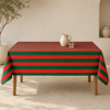 Red & Green Stripe Dokuma Pamuk Leke Tutmaz Masa Örtüsü