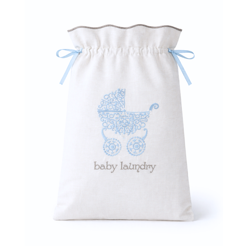 Baby Nakışlı Keten Giyim Çantası Mavi