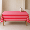Red & Rose Stripe Dokuma Pamuk Leke Tutmaz Masa Örtüsü