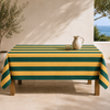 Yellow & Green Stripe Dokuma Pamuk Leke Tutmaz Masa Örtüsü