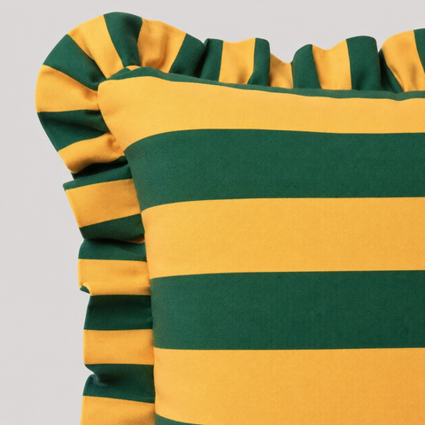 Yellow & Green Stripe Fırfır Kenarlı Kırlent Kılıfı