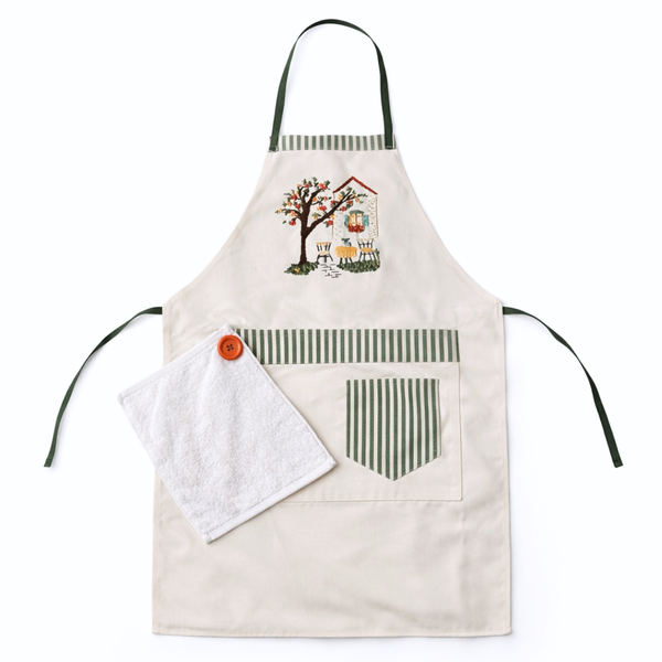 Petit Cafe Nakışlı Tasarım Mutfak Önlük Seti Krem