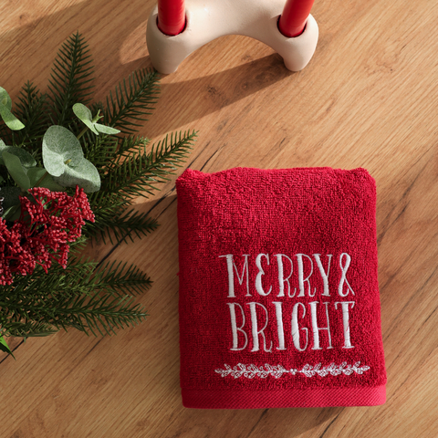 Merry Nakışlı %100 Pamuk Yüz Havlusu 50x80 cm Kırmızı