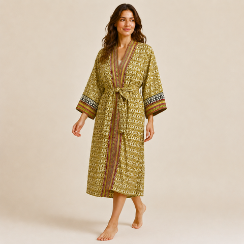 Samira Premium Pamuk Bohem Kimono Safran