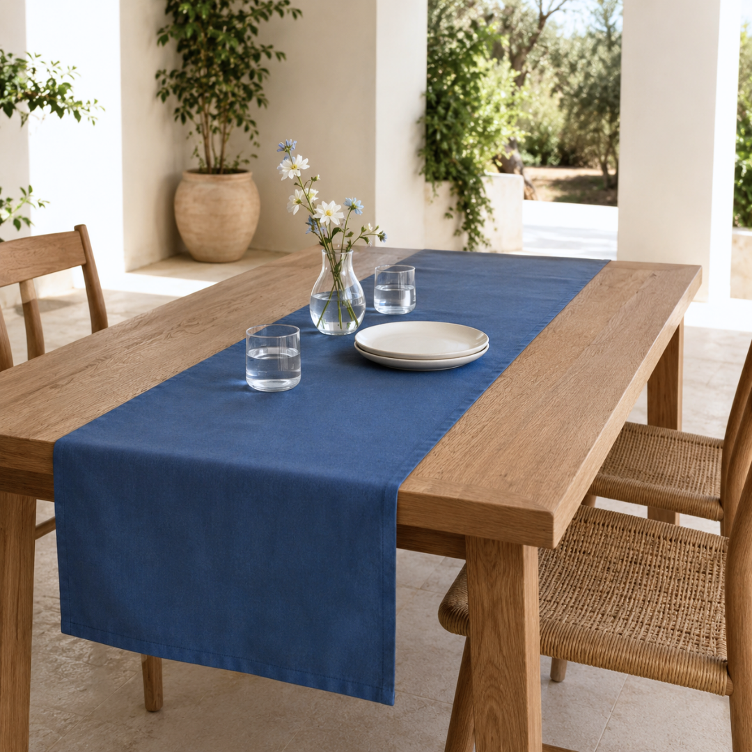 Genoa Dokuma Keten Leke Tutmaz Runner 50x150 cm Indigo Lacivert