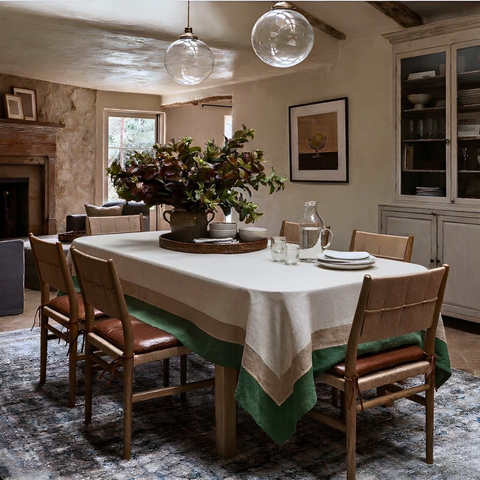 Country Kenar Detaylı Leke Tutmaz Keten Masa Örtüsü Defne