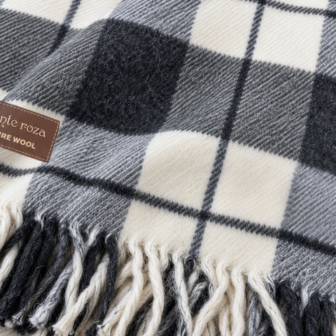 Woolmark Tartan Çift Kişilik Saf Yün Battaniye Antrasit