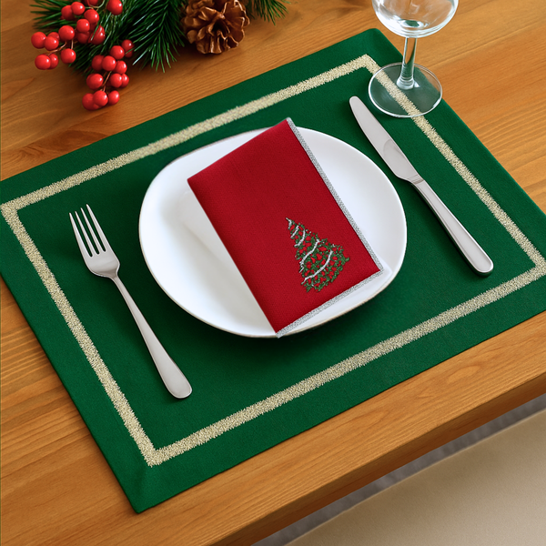 Veloura Leke Tutmaz Keten Amerikan Servisi 30x50 cm Yeşil (2'li Set)