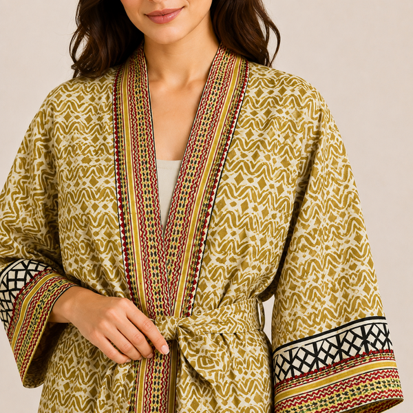 Samira Premium Pamuk Bohem Kimono Safran