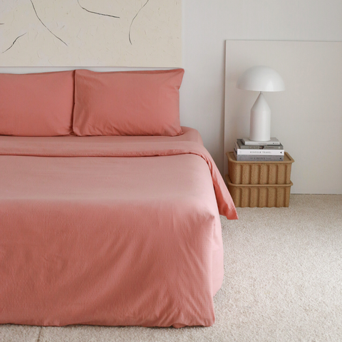 Gofre Dokuma %100 Pamuk Çift Kişilik Nevresim Takımı 200x220 cm Gül Kurusu