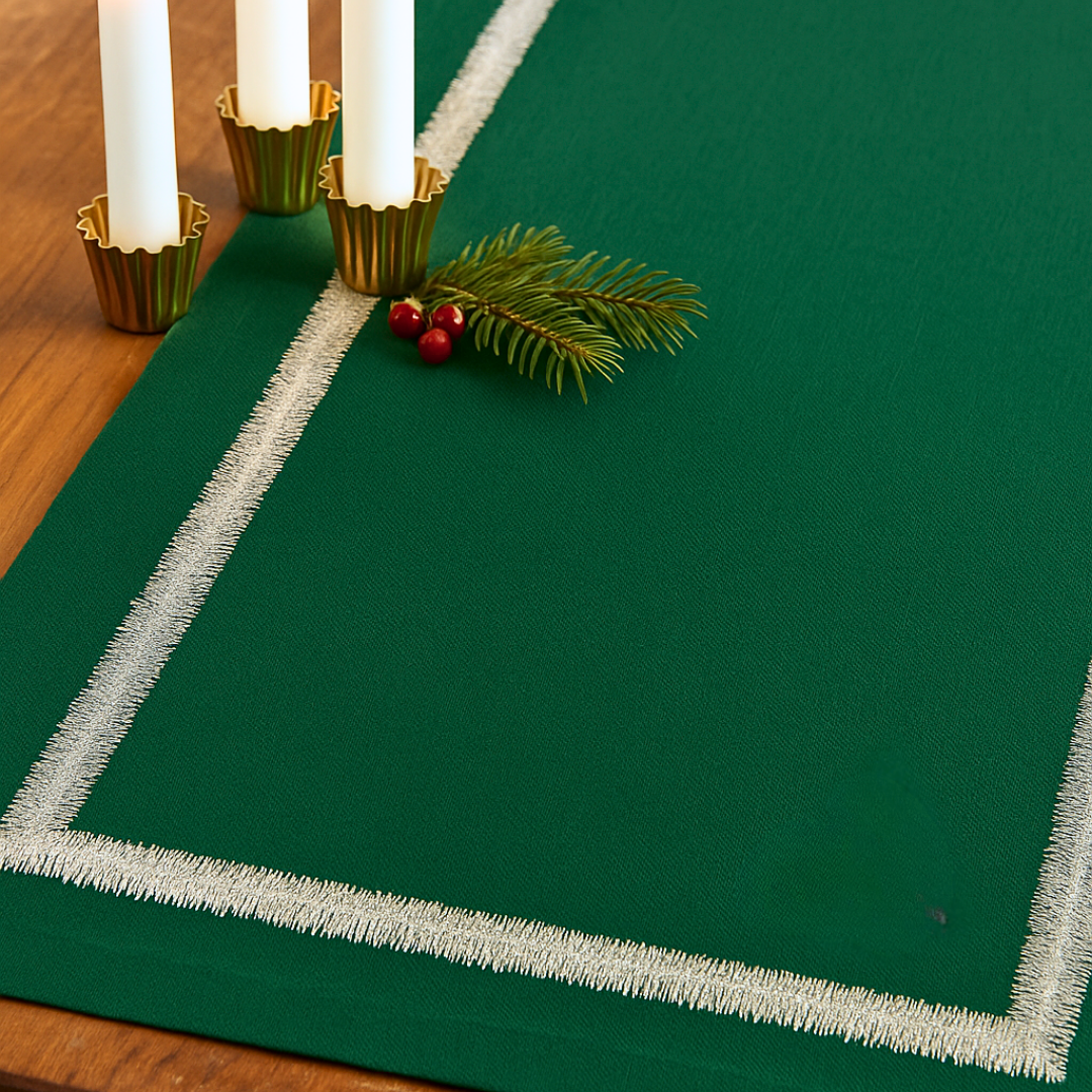 Veloura Leke Tutmaz Keten Runner Yeşil 50x150 cm