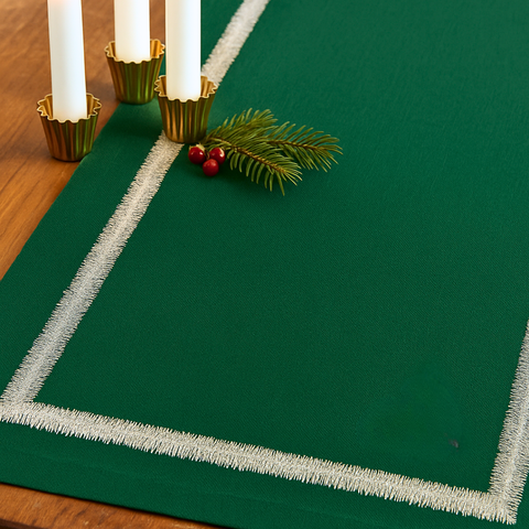 Veloura Leke Tutmaz Keten Runner Yeşil 50x150 cm