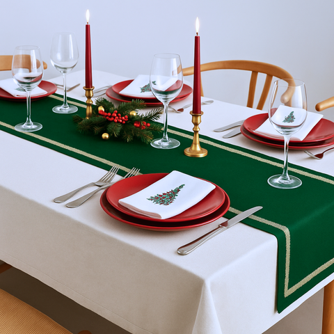 Veloura Leke Tutmaz Keten Runner Yeşil 50x150 cm