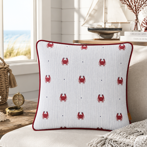 Crab Premium Pamuk Kırlent Kılıfı 45x45 cm Bordo