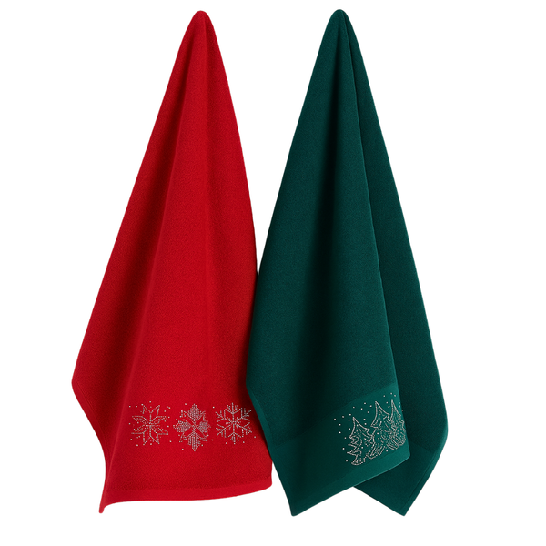 Snowflakes %100 Pamuk Nakışlı Yüz Havlusu 50x70 cm Kırmızı