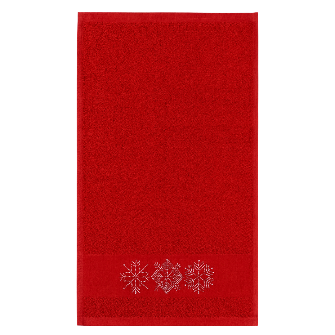 Snowflakes %100 Pamuk Nakışlı Yüz Havlusu 50x70 cm Kırmızı