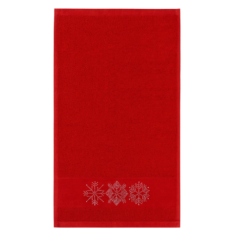 Snowflakes %100 Pamuk Nakışlı Yüz Havlusu 50x70 cm Kırmızı
