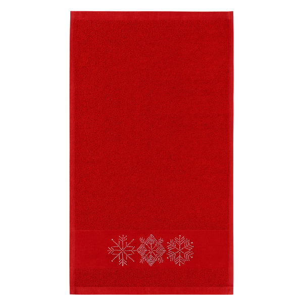 Snowflakes %100 Pamuk Nakışlı Yüz Havlusu 50x70 cm Kırmızı