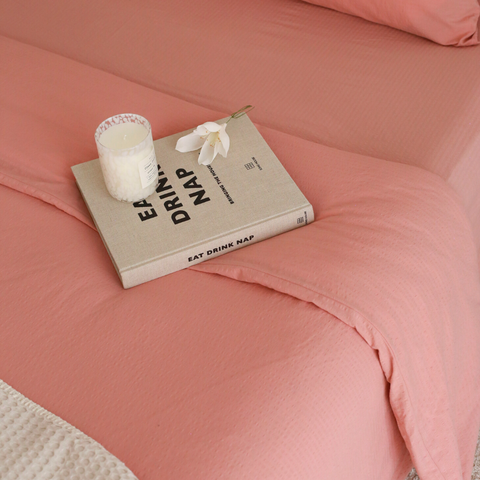 Gofre Dokuma %100 Pamuk Çift Kişilik Nevresim Takımı 200x220 cm Gül Kurusu