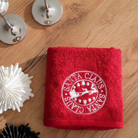 Santa Claus Nakışlı %100 Pamuk Yüz Havlusu 50x80 cm Kırmızı
