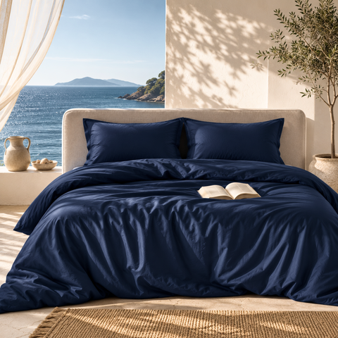 Derin Mavi Premium Pamuk Saten Çift Kişilik Nevresim Takımı 200x220 cm