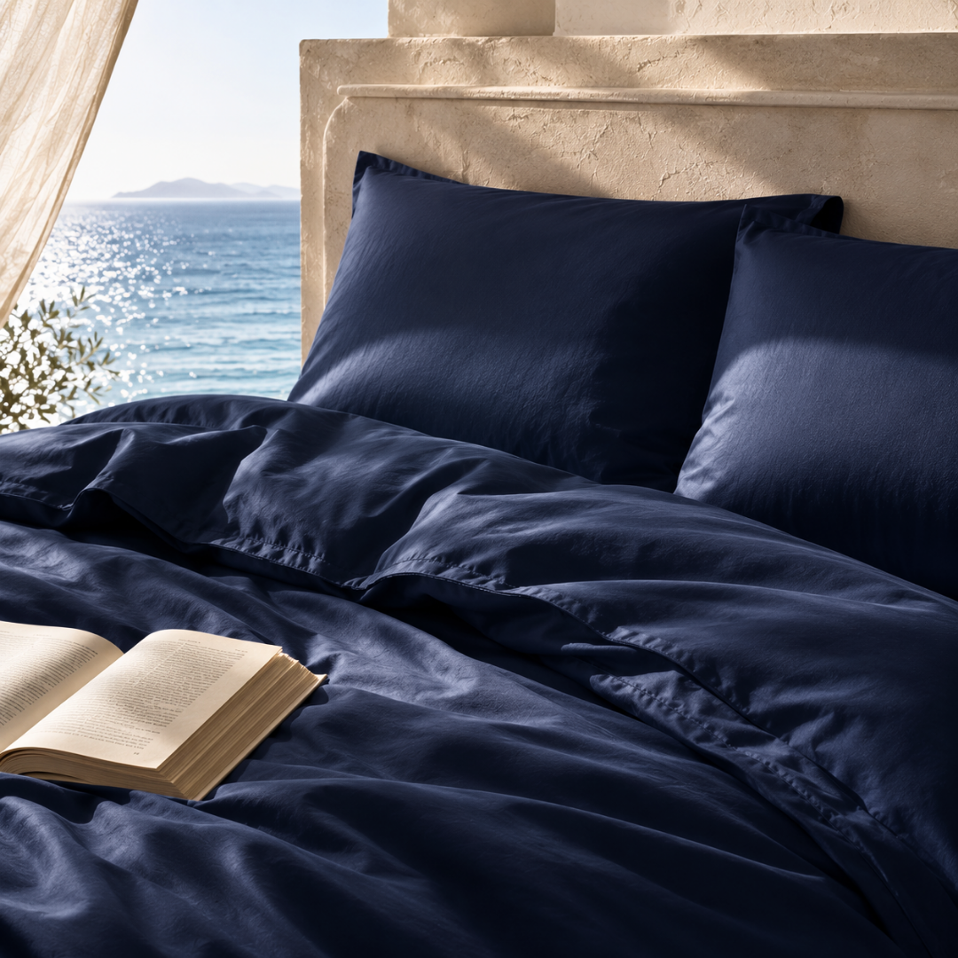 Derin Mavi Premium Pamuk Saten Çift Kişilik Nevresim Takımı 200x220 cm