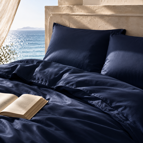 Derin Mavi Premium Pamuk Saten Çift Kişilik Nevresim Takımı 200x220 cm