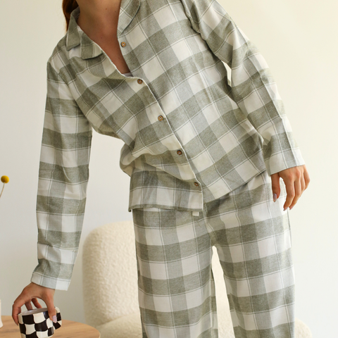 Noir %100 Pamuk Flanel Kadın Pijama Takımı Füme