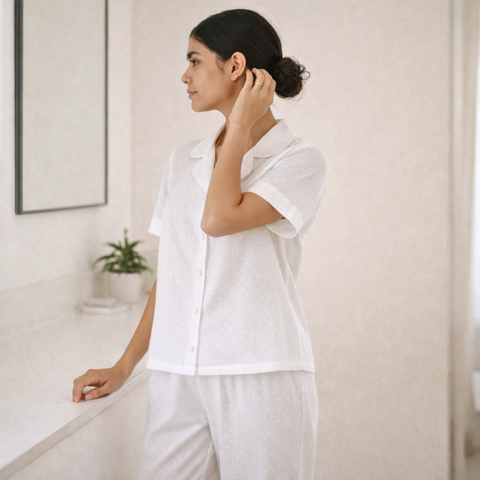 Dreamy Pamuk İşlemeli Kadın Pijama Takımı Beyaz