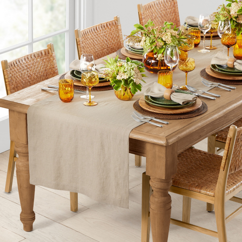 Vintage Naturel Ham Keten Runner Bej