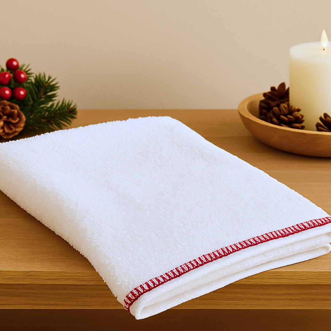 Çoban Dikiş Detaylı %100 Pamuk Yüz Havlusu 50x80 cm Kırmızı