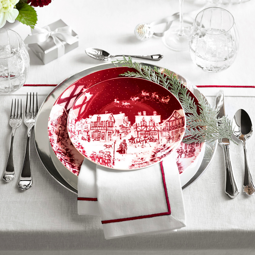 Nakış Bordürlü Dokuma Keten Peçete Kırmızı (2'li Set)