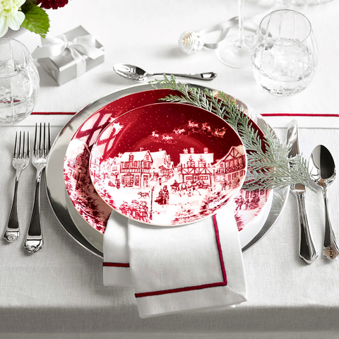 Nakış Bordürlü Dokuma Keten Peçete Kırmızı (2'li Set)