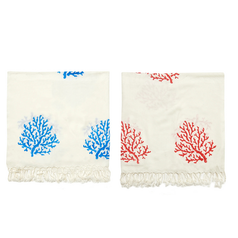 Coral Throw Müslin Pamuk Peştamal Seti 100x200 cm Mavi/Kırmızı
