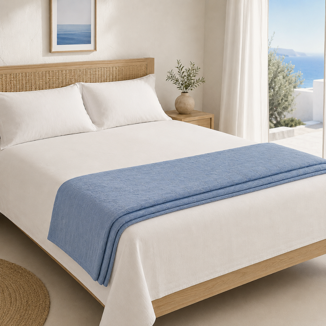 Madeira Çift Kişilik İşlemeli Pamuk Pike 200x260 cm Mavi