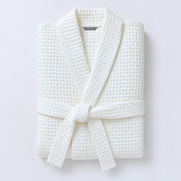 Waffle%100 Pamuk Unisex Bornoz Beyaz