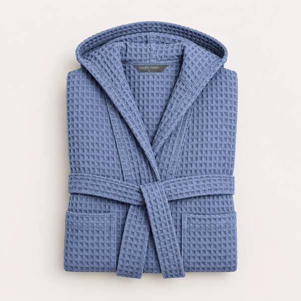 Waffle%100 Pamuk Unisex Bornoz Mavi