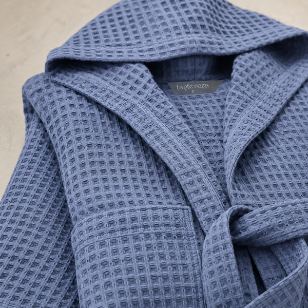 Waffle%100 Pamuk Unisex Bornoz Mavi