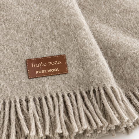 Woolmark Tek Kişilik Saf Yün Battaniye Bej