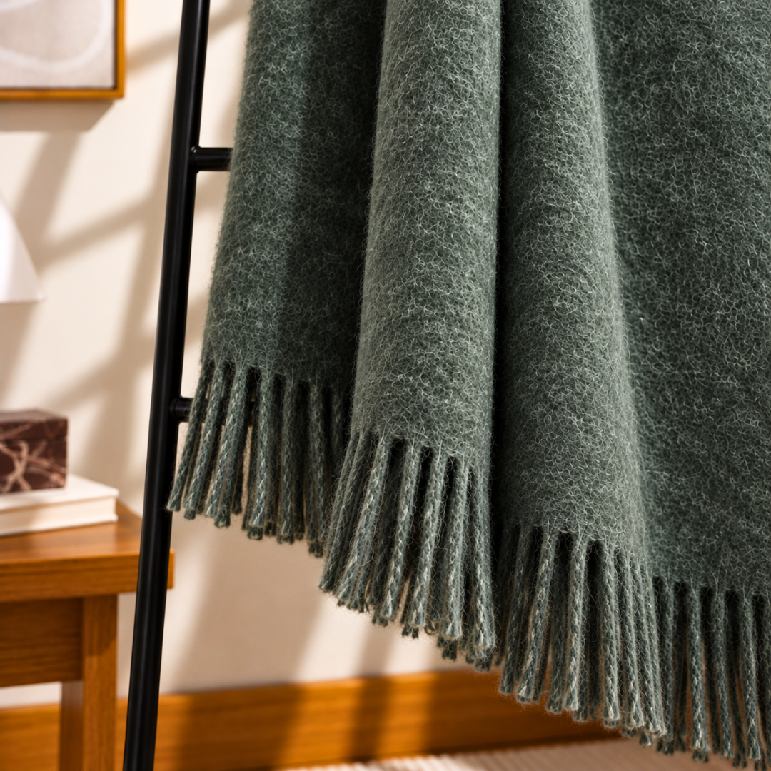 Woolmark Tek Kişilik Saf Yün Battaniye Defne Yeşili